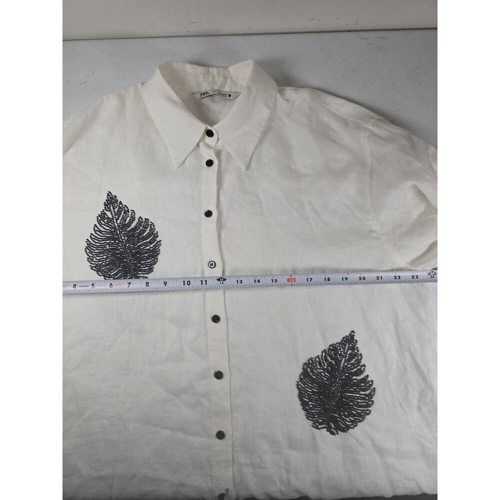 Zara Beaded Linen Button-Down Shirt. 100% linen. Size XL. - Picture 6 of 10